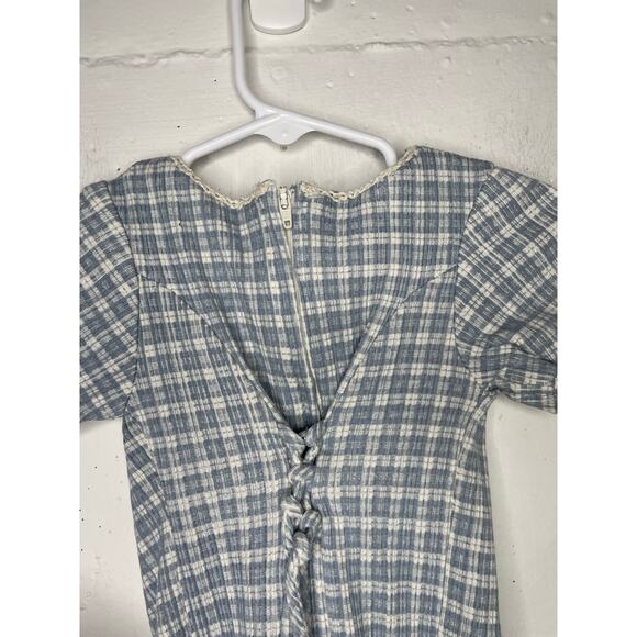 Vintage Lil Byer Plaid Romper Tie Back Size 3T Made in USA Blue White - Picture 8 of 8